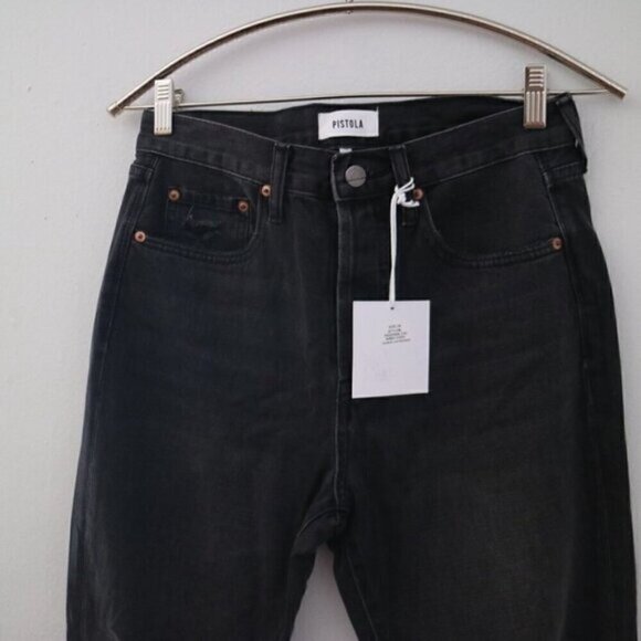 NWT Pistola Black Jeans Size 28 Keaton High Rise Slim Straight Distressed - Picture 7 of 12